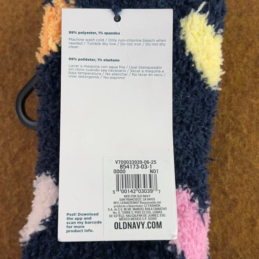 Old Navy Kids OS Navy Blue Heart Pattern Fuzzy Gripper Cozy Socks NWT